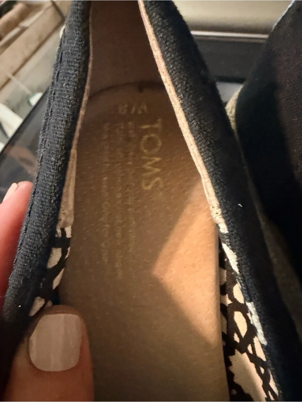 TOMS Black Canvas Peep Toe Espadrille Wedge Heels Women’s Size 7 Slip On